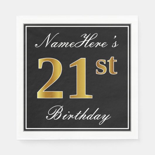 Elegant, Faux Gold 21st Birthday + Eigen naam Servet (Voorkant)