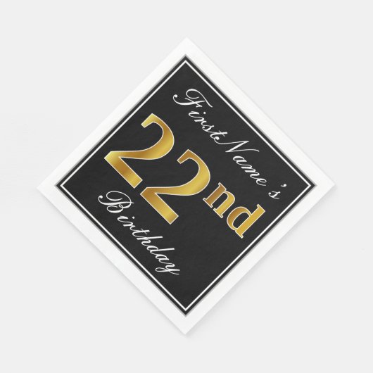 Elegant, Faux Gold 22e verjaardag + Eigen naam Servet (Hoek)