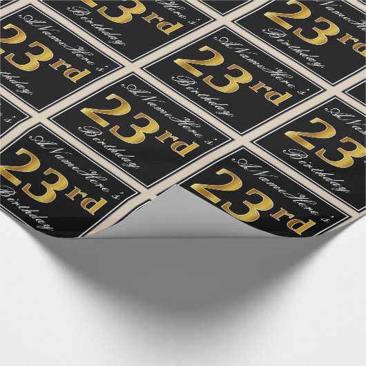 Elegant, Faux Gold 23rd Birthday + aangepaste naam Cadeaupapier (Hoek)
