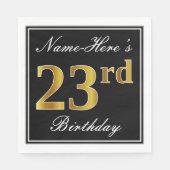 Elegant, Faux Gold 23rd Birthday + aangepaste naam Servet (Voorkant)