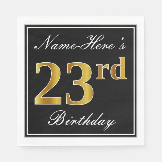 Elegant, Faux Gold 23rd Birthday + aangepaste naam Servet (Voorkant)