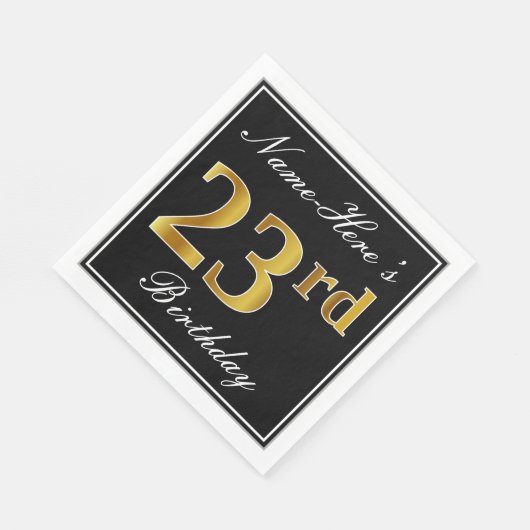Elegant, Faux Gold 23rd Birthday + aangepaste naam Servet (Hoek)