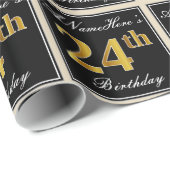 Elegant, Faux Gold 24th Birthday + Eigen naam Cadeaupapier (Rol Hoek)