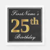 Elegant, Faux Gold 25th Birthday + Eigen naam Servetten (Voorkant)