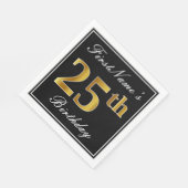 Elegant, Faux Gold 25th Birthday + Eigen naam Servetten (Hoek)
