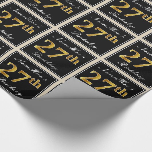 Elegant, Faux Gold 27th Birthday + Eigen naam Cadeaupapier (Hoek)