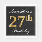 Elegant, Faux Gold 27th Birthday + Eigen naam Servet (Voorkant)