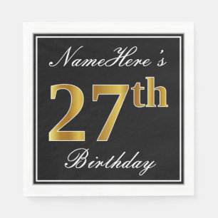Elegant, Faux Gold 27th Birthday + Eigen naam Servet