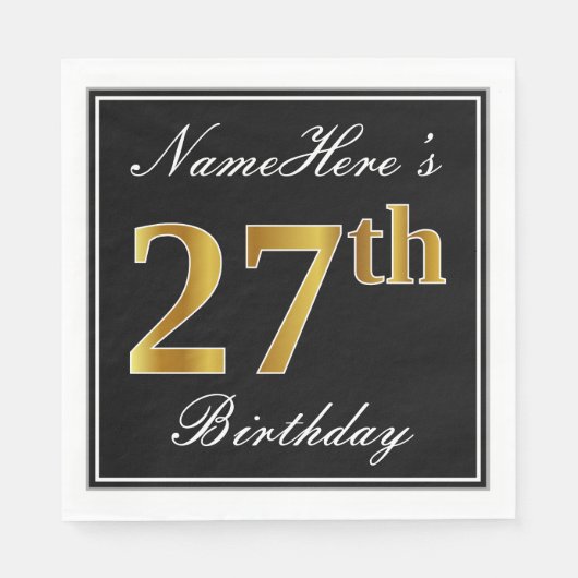 Elegant, Faux Gold 27th Birthday + Eigen naam Servet (Voorkant)