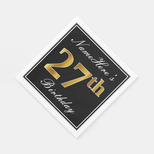 Elegant, Faux Gold 27th Birthday + Eigen naam Servet (Hoek)