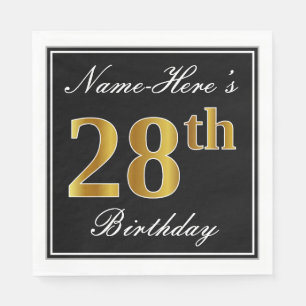 Elegant, Faux Gold 28th Birthday + Eigen naam Servet