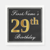 Elegant, Faux Gold 29th Birthday + Eigen naam Servet (Voorkant)