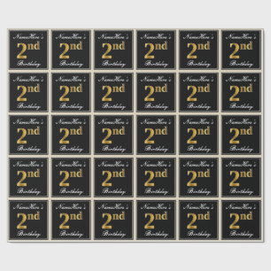 Elegant, Faux Gold 2e verjaardag + Eigen naam Cadeaupapier
