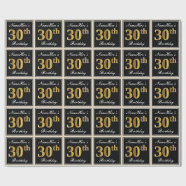 Elegant, Faux Gold 30th Birthday + Eigen naam Cadeaupapier