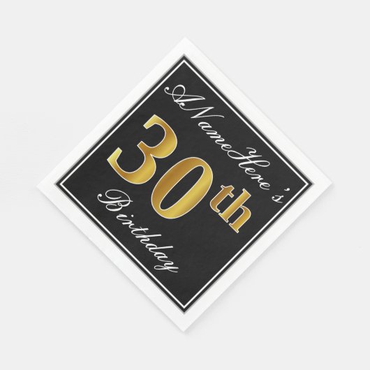 Elegant, Faux Gold 30th Birthday + Eigen naam Servetten (Hoek)