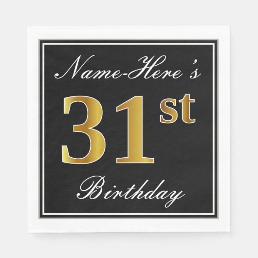 Elegant, Faux Gold 31st Birthday + Eigen naam Servet (Voorkant)