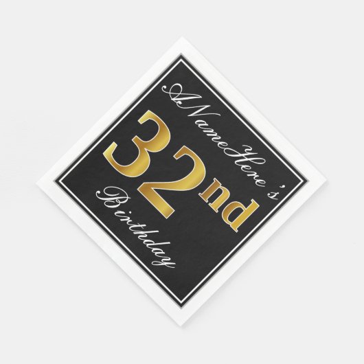 Elegant, Faux Gold 32e verjaardag + Eigen naam Servet (Hoek)