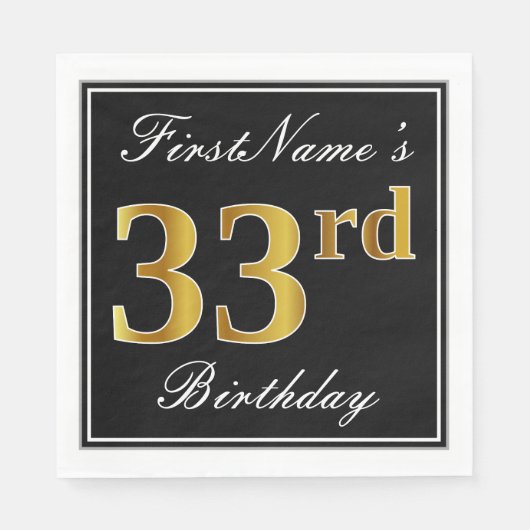 Elegant, Faux Gold 33rd Birthday + Eigen naam Servet (Voorkant)