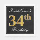 Elegant, Faux Gold 34th Birthday + Eigen naam Servet (Voorkant)