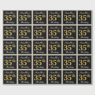 Elegant, Faux Gold 35th Birthday + Eigen naam Cadeaupapier