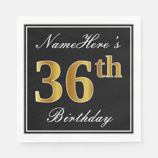 Elegant, Faux Gold 36th Birthday + Eigen naam Servet (Voorkant)
