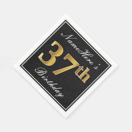 Elegant, Faux Gold 37th Birthday + Eigen naam Servet (Hoek)
