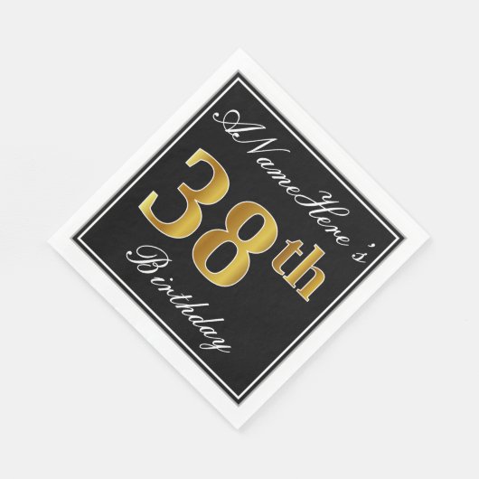 Elegant, Faux Gold 38th Birthday + Eigen naam Servet (Hoek)