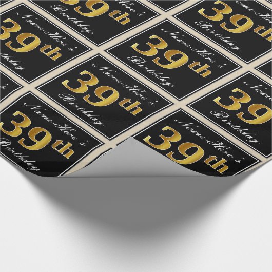 Elegant, Faux Gold 39th Birthday + Eigen naam Cadeaupapier (Hoek)