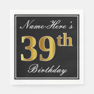Elegant, Faux Gold 39th Birthday + Eigen naam Servet