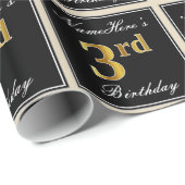 Elegant, Faux Gold 3rd Birthday + Eigen naam Cadeaupapier (Rol Hoek)