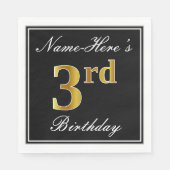 Elegant, Faux Gold 3rd Birthday + Eigen naam Servetten (Voorkant)