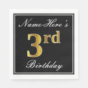 Elegant, Faux Gold 3rd Birthday + Eigen naam Servetten