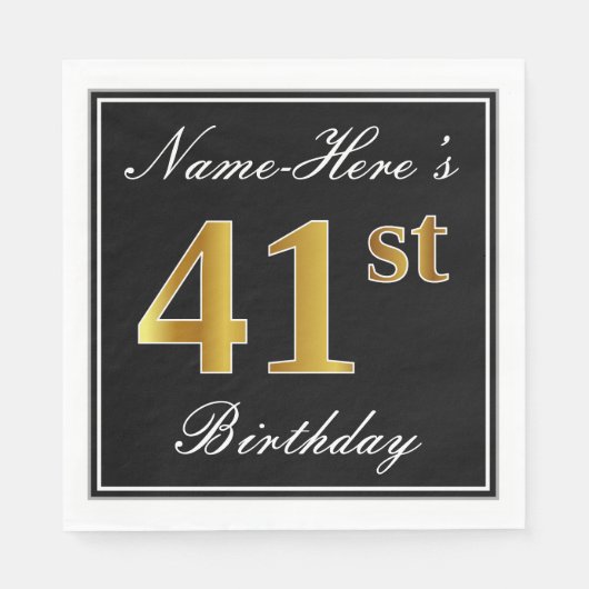 Elegant, Faux Gold 41st Birthday + Eigen naam Servet (Voorkant)