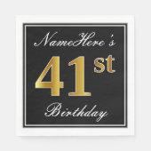 Elegant, Faux Gold 41st Birthday + Eigen naam Servet (Voorkant)