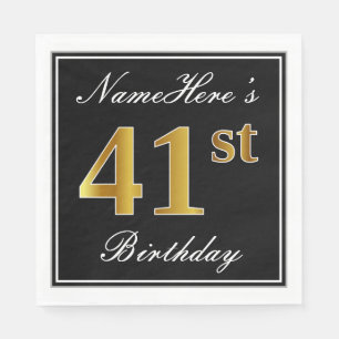 Elegant, Faux Gold 41st Birthday + Eigen naam Servet