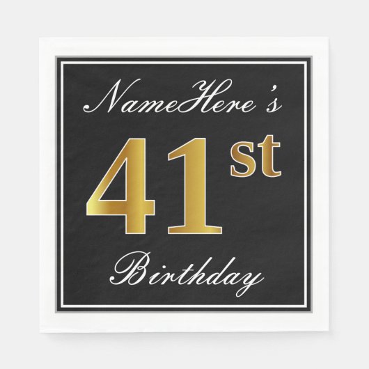 Elegant, Faux Gold 41st Birthday + Eigen naam Servet (Voorkant)