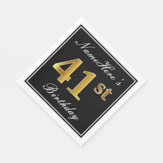 Elegant, Faux Gold 41st Birthday + Eigen naam Servet (Hoek)