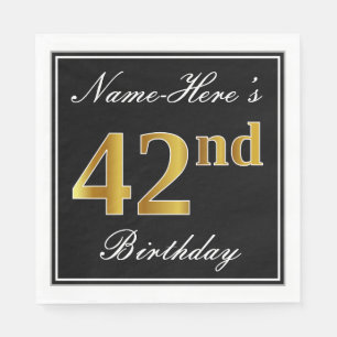 Elegant, Faux Gold 42e verjaardag + Eigen naam Servet