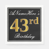 Elegant, Faux Gold 43rd Birthday + Eigen naam Servet (Voorkant)