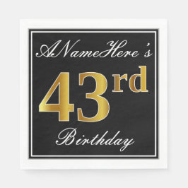 Elegant, Faux Gold 43rd Birthday + Eigen naam Servet