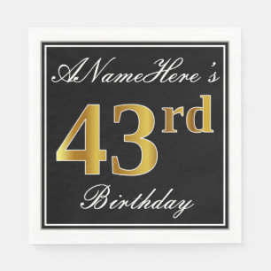 Elegant, Faux Gold 43rd Birthday + Eigen naam Servet