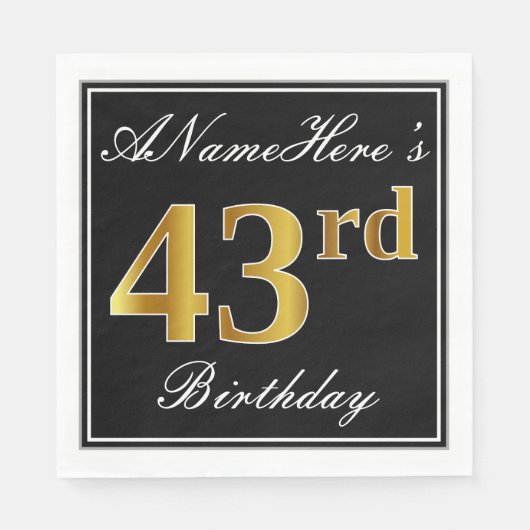 Elegant, Faux Gold 43rd Birthday + Eigen naam Servet (Voorkant)