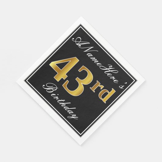 Elegant, Faux Gold 43rd Birthday + Eigen naam Servet (Hoek)