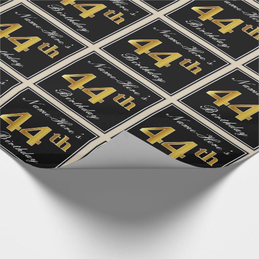 Elegant, Faux Gold 44th Birthday + Eigen naam Cadeaupapier (Hoek)