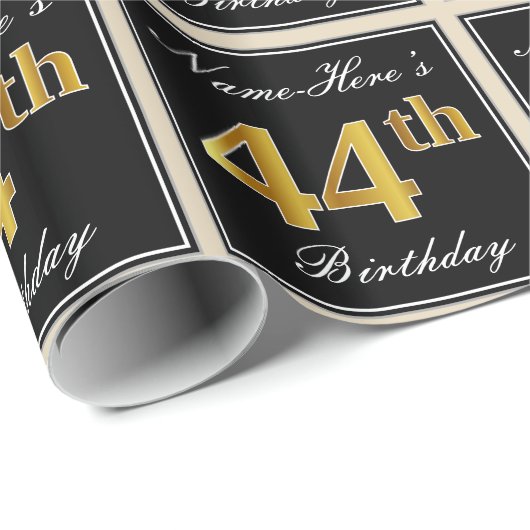 Elegant, Faux Gold 44th Birthday + Eigen naam Cadeaupapier (Rol Hoek)
