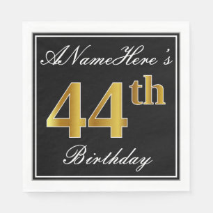 Elegant, Faux Gold 44th Birthday + Eigen naam Servet