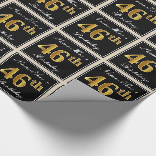 Elegant, Faux Gold 46th Birthday + Eigen naam Cadeaupapier (Hoek)