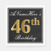 Elegant, Faux Gold 46th Birthday + Eigen naam Servet (Voorkant)