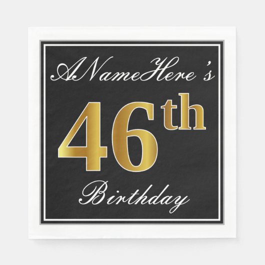 Elegant, Faux Gold 46th Birthday + Eigen naam Servet (Voorkant)