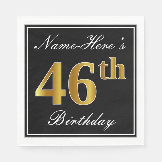 Elegant, Faux Gold 46th Birthday + Eigen naam Servet (Voorkant)
